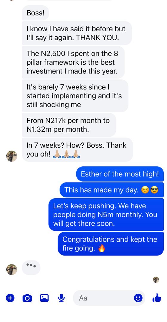 Esther Testimonial Screenshot: ₦217k to ₦1.32m